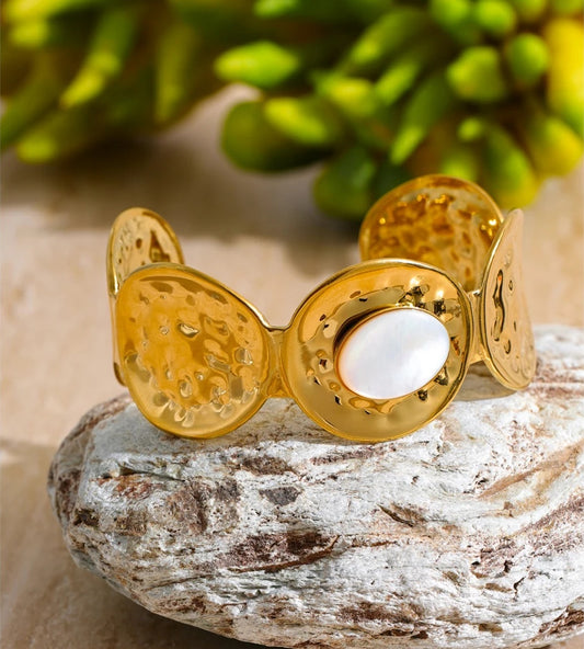 Hammered shell textured wide cuff bracelet - product image