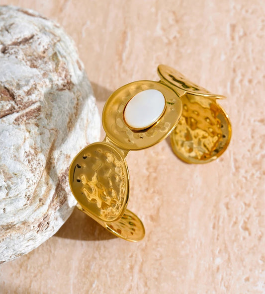 Hammered shell textured wide cuff bracelet - product image