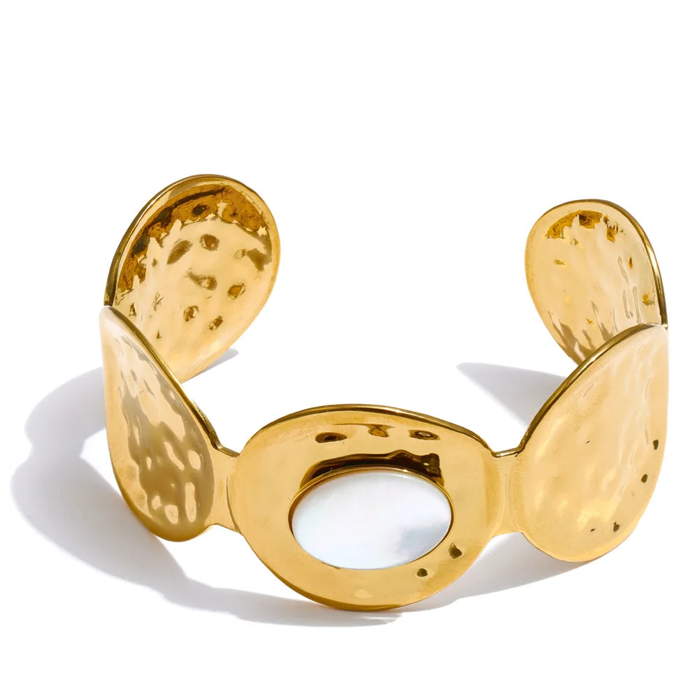 Hammered shell textured wide cuff bracelet - product image