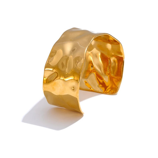 Hammered wide cuff open bracelet bangle - product image
