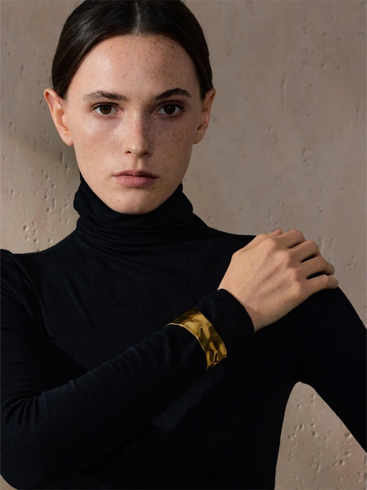 Hammered wide cuff open bracelet bangle - product image