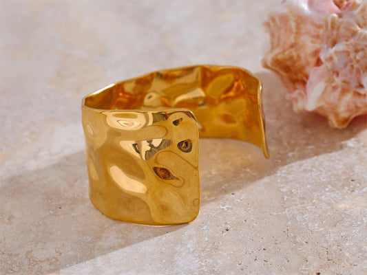 Hammered wide cuff open bracelet bangle - product image