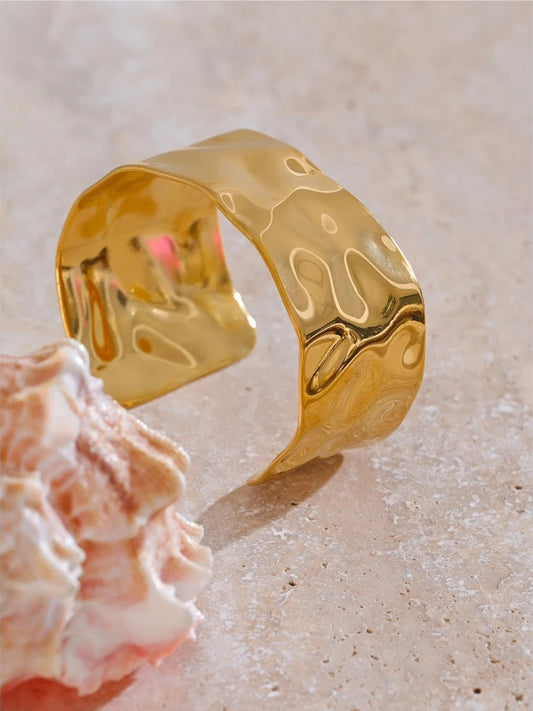 Hammered wide cuff open bracelet bangle - product image