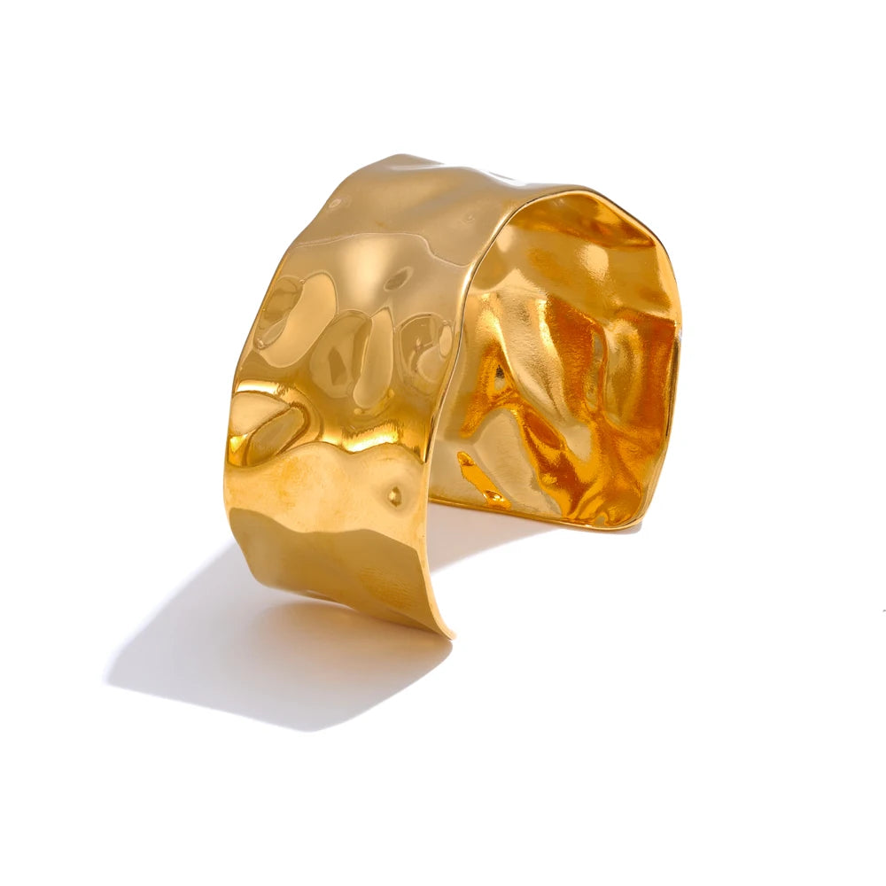 Hammered wide cuff open bracelet bangle - product image