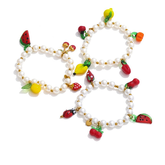 Handmade beads simulated pearl fruit drop bracelet - product image