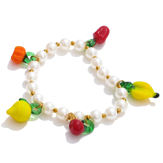 Handmade beads simulated pearl fruit drop bracelet - product image