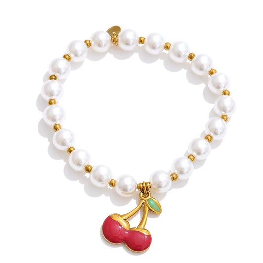 Handmade beads simulated pearl fruit drop bracelet - product image