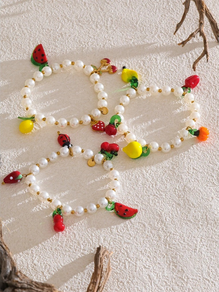 Handmade beads simulated pearl fruit drop bracelet - product image
