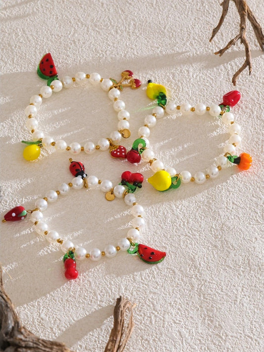 Handmade beads simulated pearl fruit drop bracelet - product image