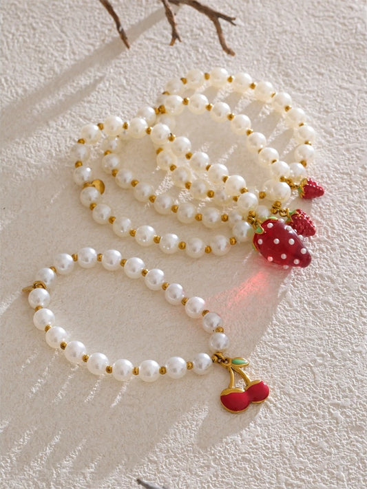 Handmade beads simulated pearl fruit drop bracelet - product image