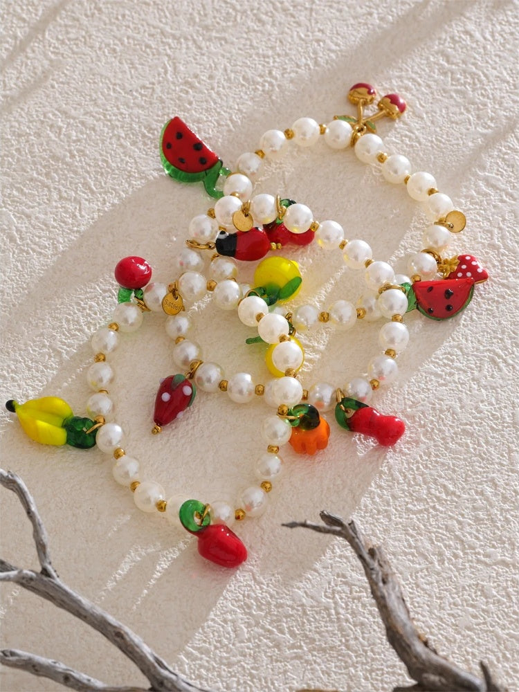 Handmade beads simulated pearl fruit drop bracelet - product image