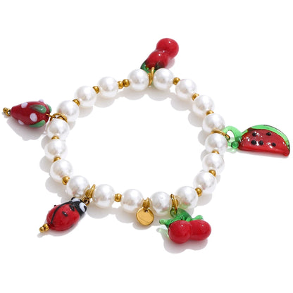 Handmade beads simulated pearl fruit drop bracelet - product image