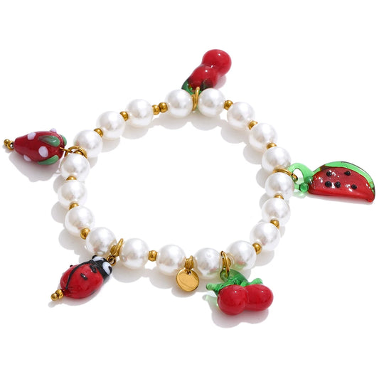Handmade beads simulated pearl fruit drop bracelet - product image