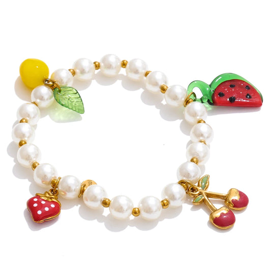 Handmade beads simulated pearl fruit drop bracelet - product image