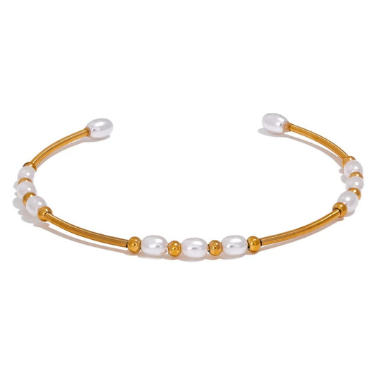 Handmade open oval pearl gold color women bracelet - product image