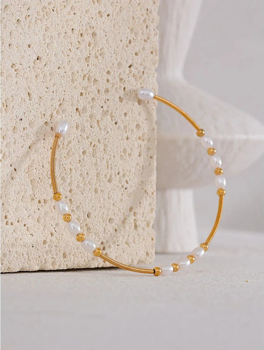 Handmade open oval pearl gold color women bracelet - product image