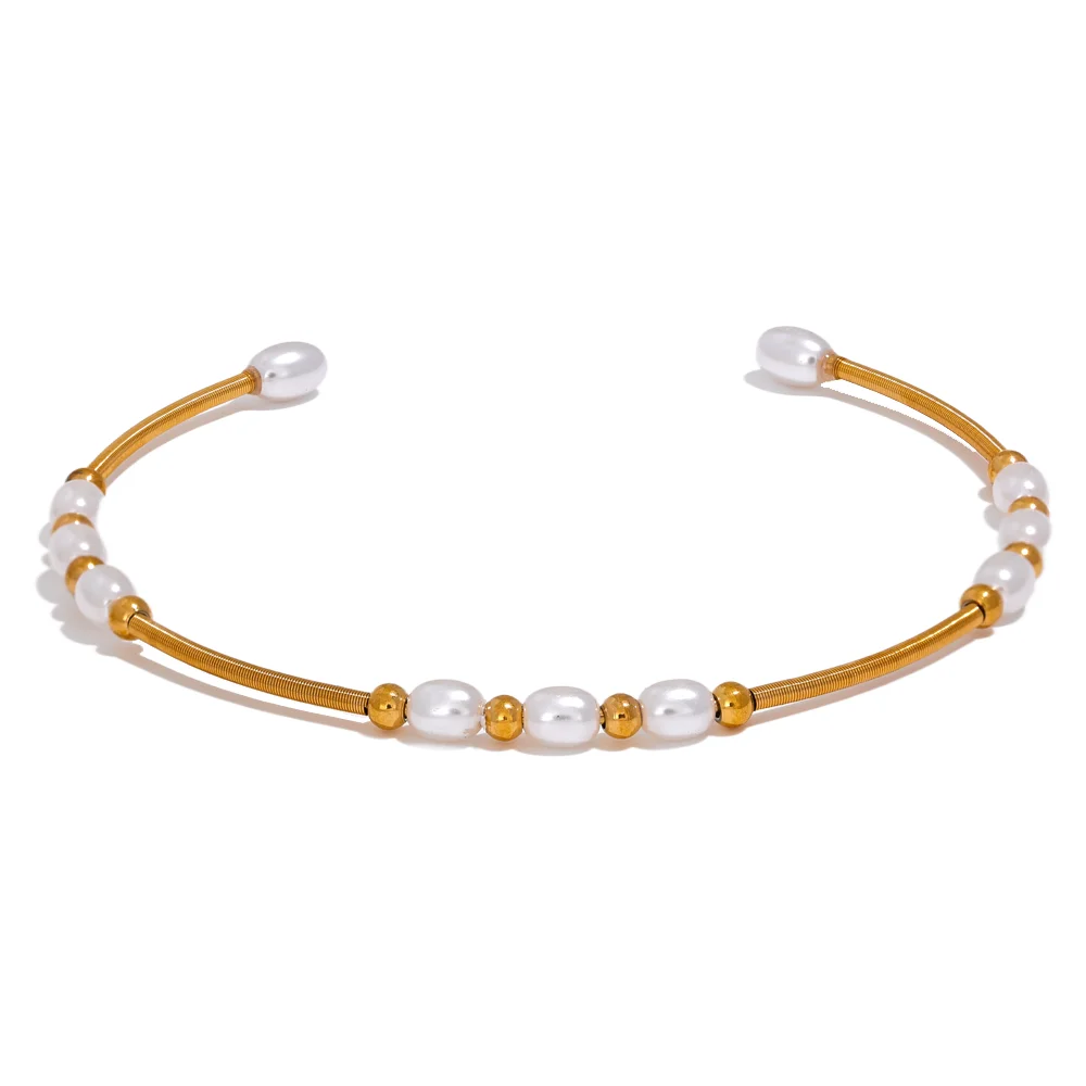 Handmade open oval pearl gold color women bracelet - product image