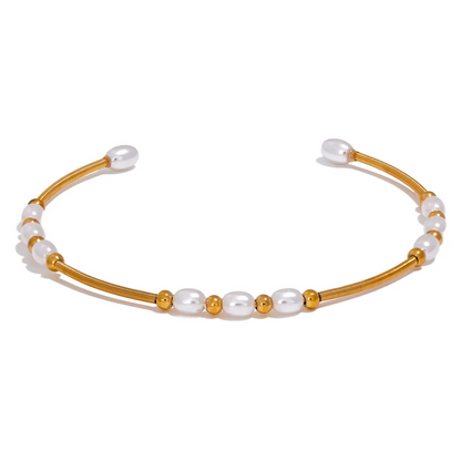 Handmade open oval pearl gold color women bracelet - product image