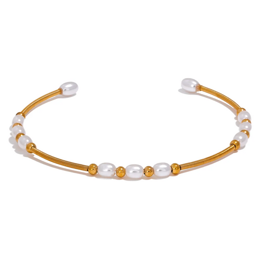Handmade open oval pearl gold color women bracelet - product image