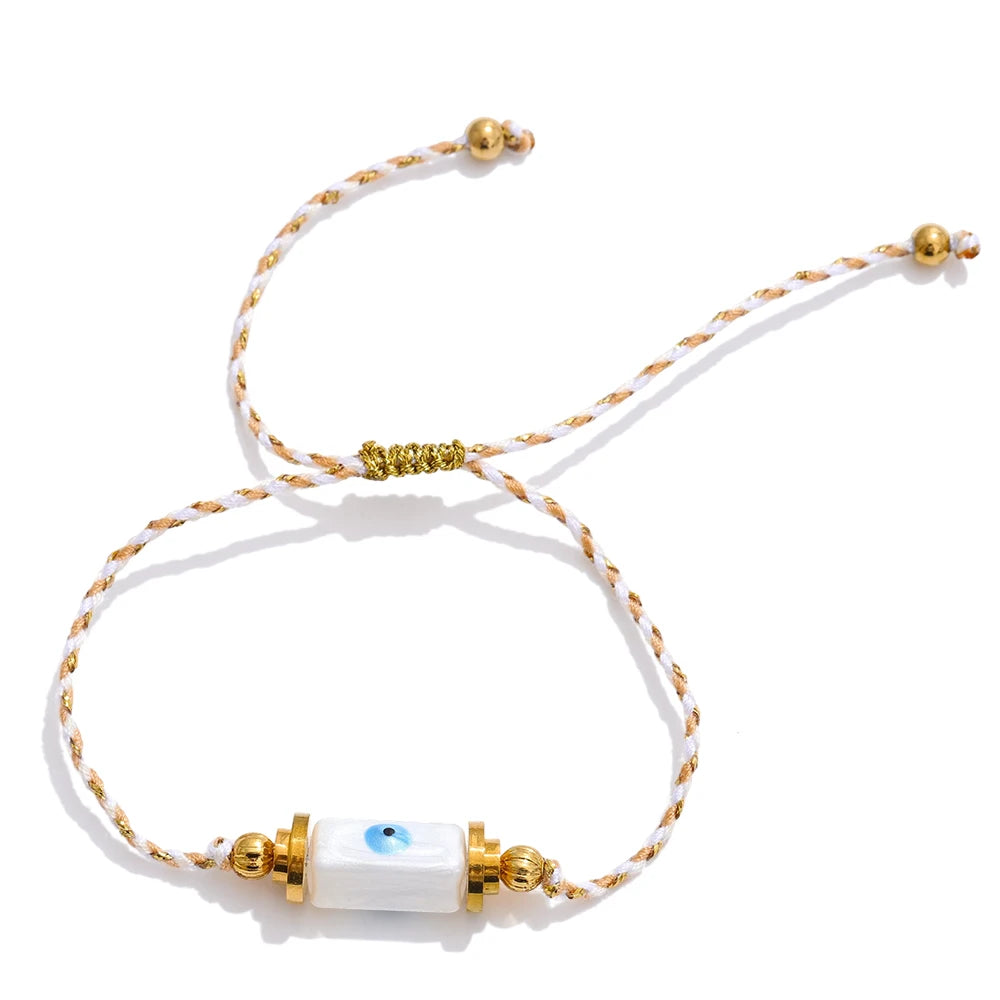 Handmade rope braided beads ceramic charm bracelet - product image