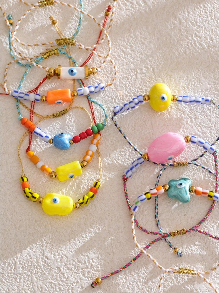 Handmade rope braided beads ceramic charm bracelet - product image