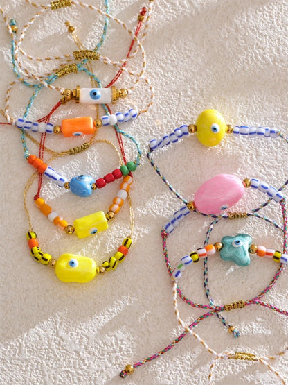 Handmade rope braided beads ceramic charm bracelet - product image