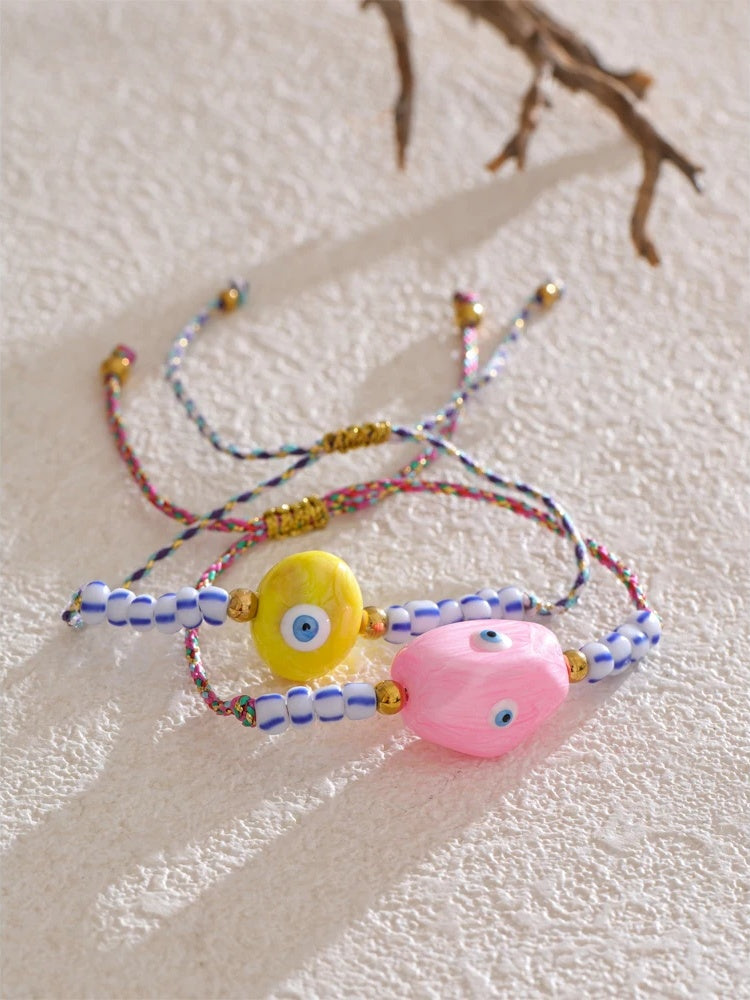 Handmade rope braided beads ceramic charm bracelet - product image
