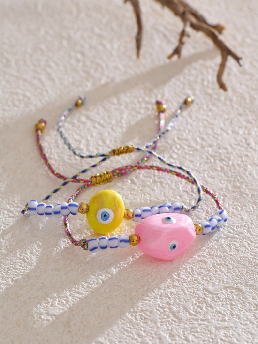 Handmade rope braided beads ceramic charm bracelet - product image