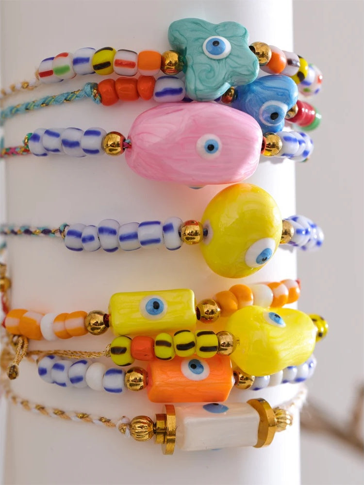 Handmade rope braided beads ceramic charm bracelet - product image