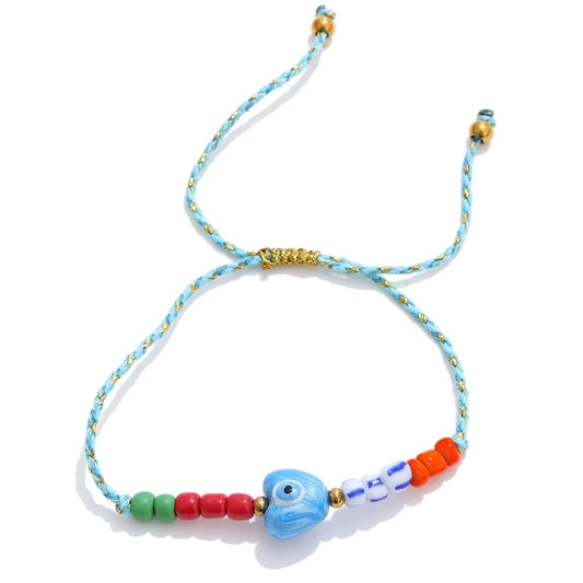 Handmade rope braided beads ceramic charm bracelet - product image