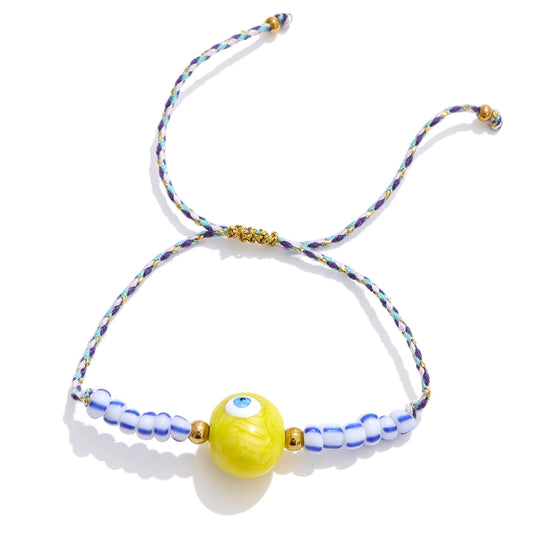 Handmade rope braided beads ceramic charm bracelet - product image