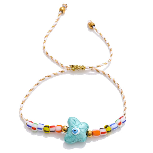 Handmade rope braided beads ceramic charm bracelet - product image