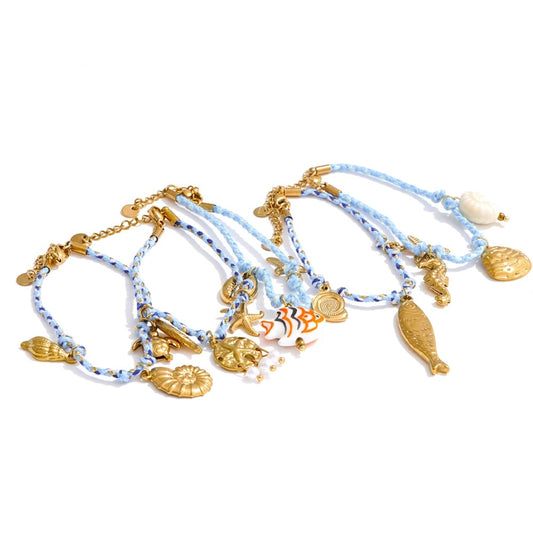 Handmade rope braided starfish shell drop bracelet - product image