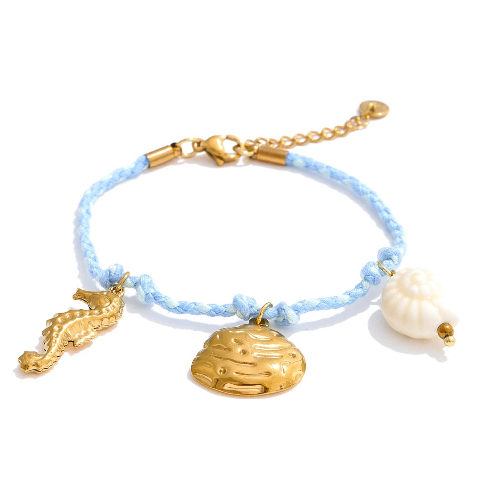 Handmade rope braided starfish shell drop bracelet - product image