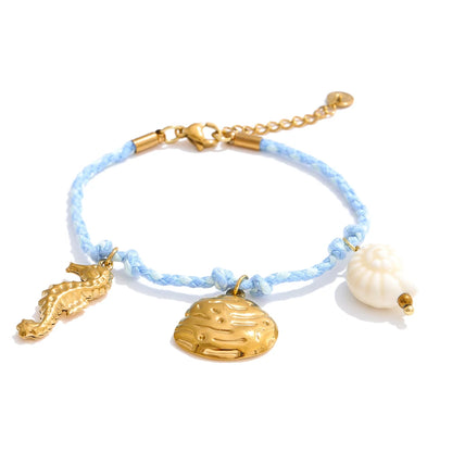 Handmade rope braided starfish shell drop bracelet - product image
