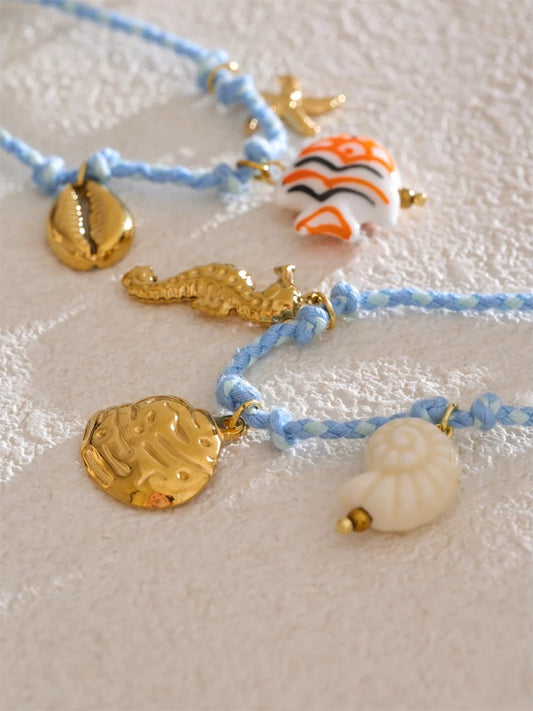 Handmade rope braided starfish shell drop bracelet - product image