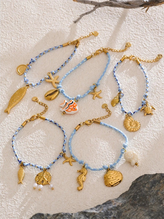 Handmade rope braided starfish shell drop bracelet - product image