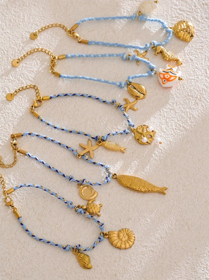 Handmade rope braided starfish shell drop bracelet - product image