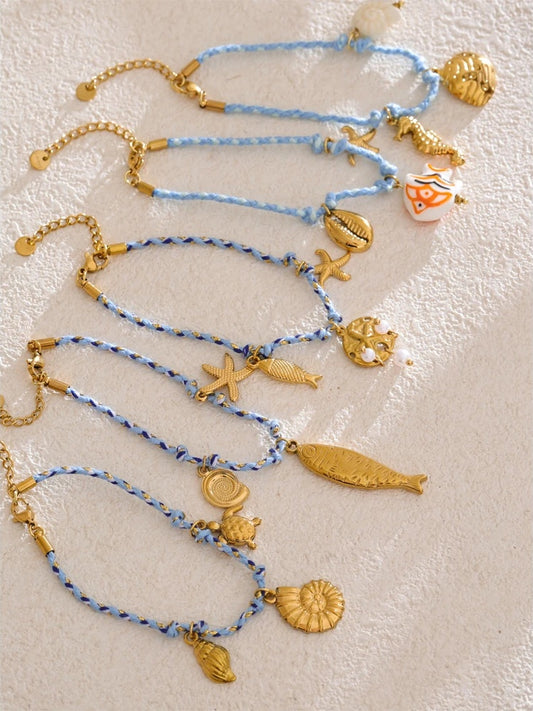 Handmade rope braided starfish shell drop bracelet - product image