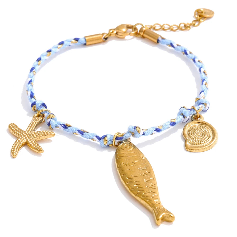Handmade rope braided starfish shell drop bracelet - product image