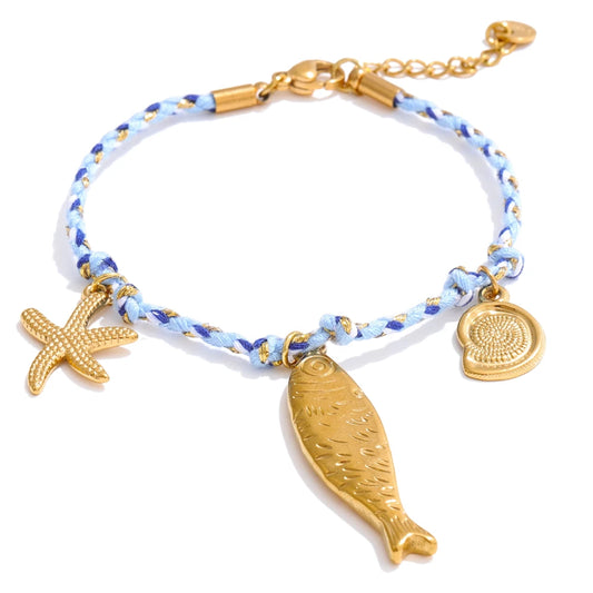 Handmade rope braided starfish shell drop bracelet - product image