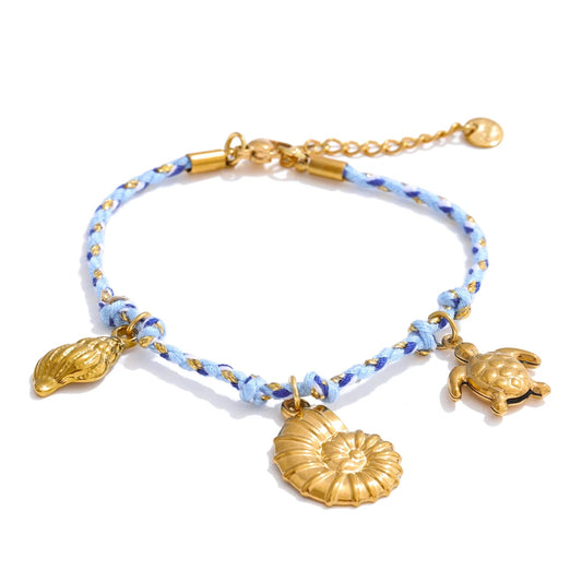 Handmade rope braided starfish shell drop bracelet - product image