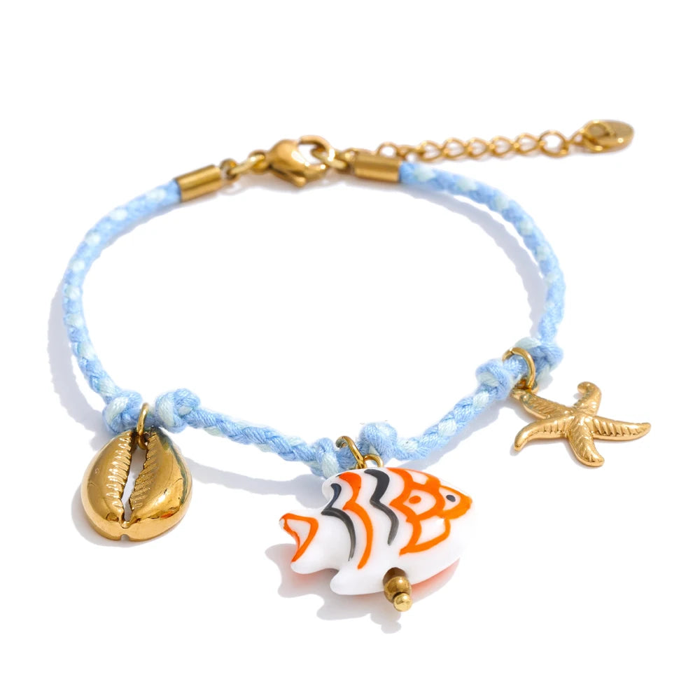 Handmade rope braided starfish shell drop bracelet - product image