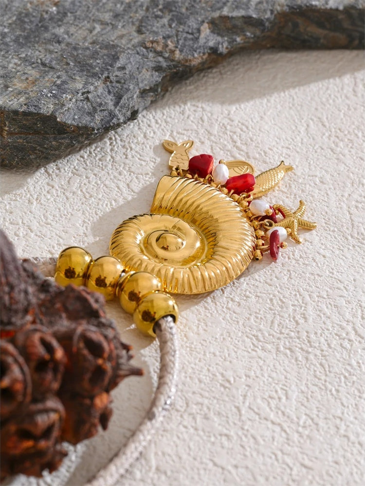 Handmade shell starfish fish pearl pendant necklace - product image
