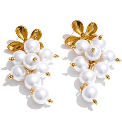 Handmade simulated pearls round beads necklace earrings set - product image