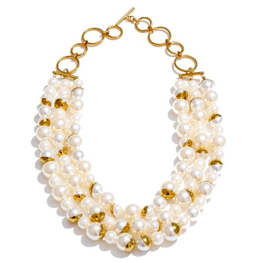 Handmade simulated pearls round beads necklace earrings set - product image