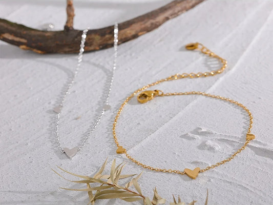 Heart chain anklet gold silver color summer jewelry - product image