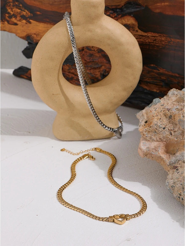 Heart chain flat collar waterproof necklace - product image