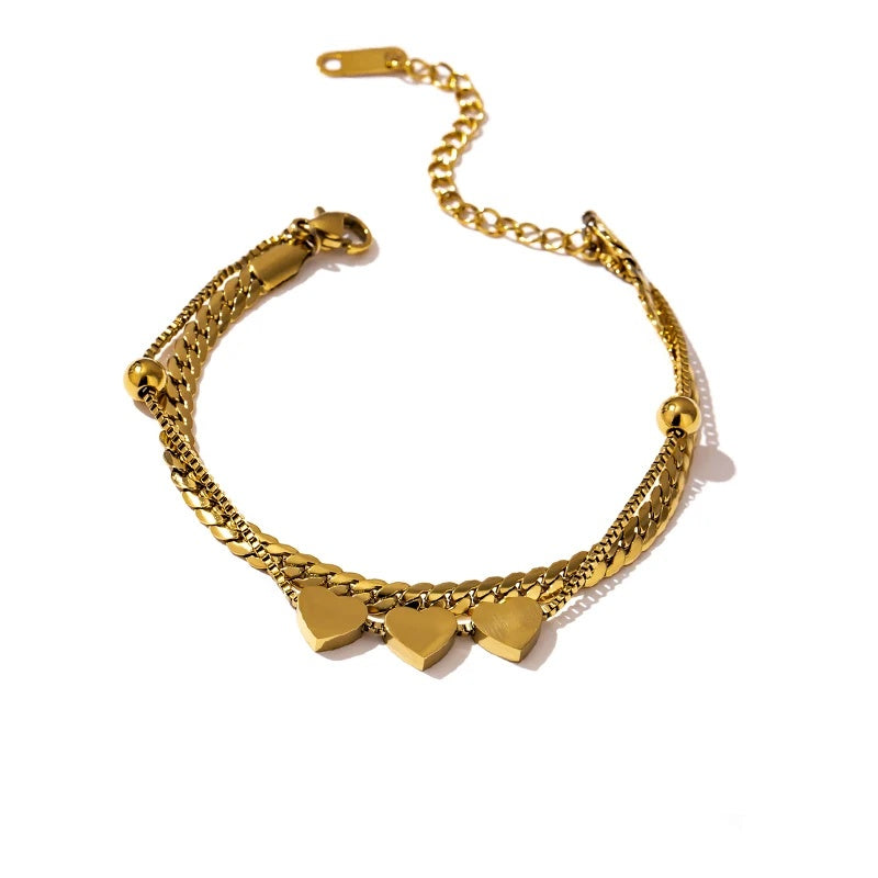 Heart charm snake chain layered bracelet - product image