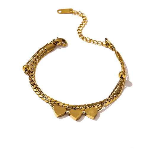 Heart charm snake chain layered bracelet - product image